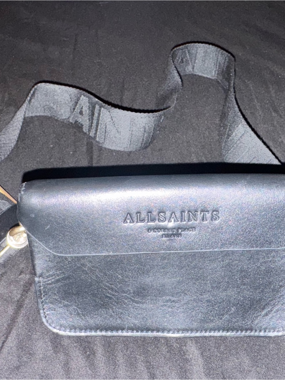 AllSaints Black Leather Belt Bag with Branded Strap